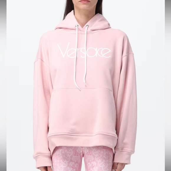 Versace 1978 Re-Edition logo-embroidered Pale pink hoodie in 48 - Picture 3 of 9